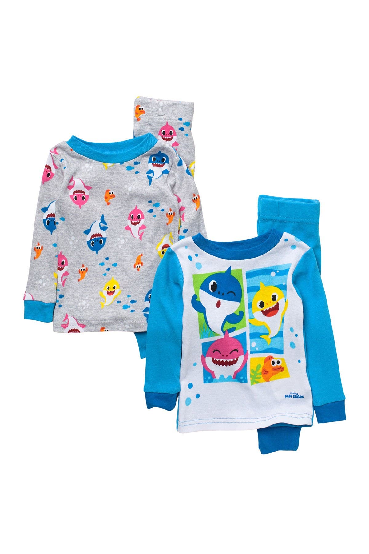 AME Sleepwear Boys Baby Shark 4 Piece Blue Cotton Toddler Pajamas