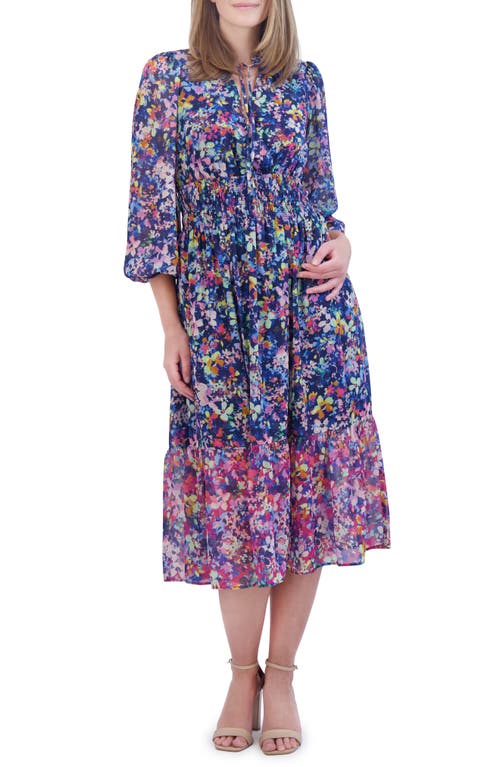 Eliza J Floral Tiered Ruffle Dress Navy Multi at Nordstrom,