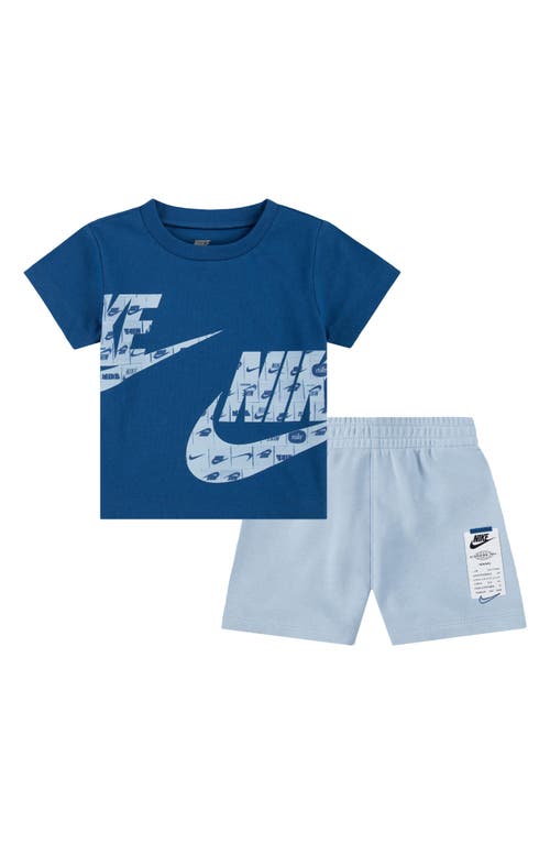 Nike Sportswear Club Graphic T-Shirt & Sweat Shorts Set in Light Armory Blue at Nordstrom, Size 18M