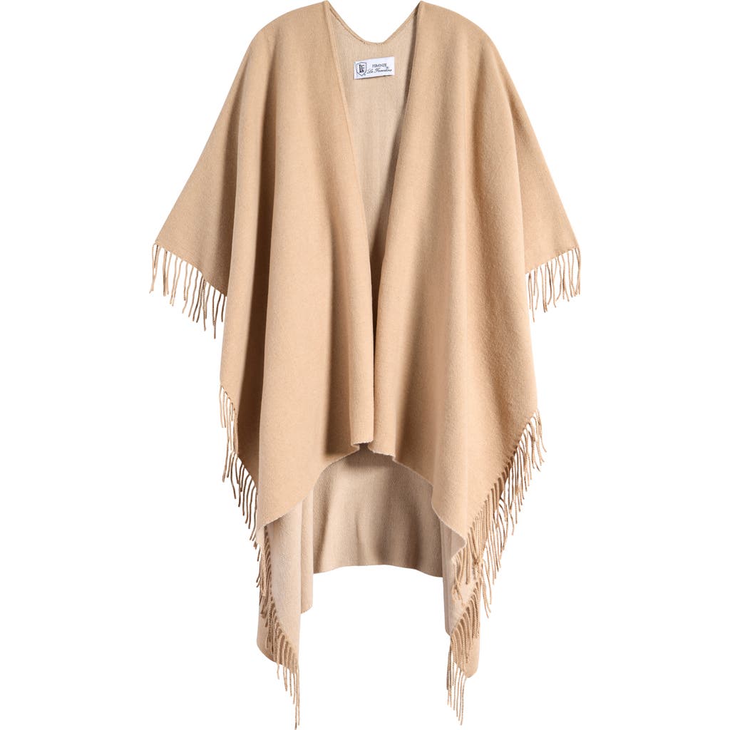 La Fiorentina Fringed Ruana In Beige