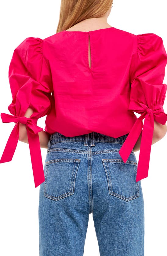 English Factory Bow Banded Puff Sleeve Blouse In Fuchsia