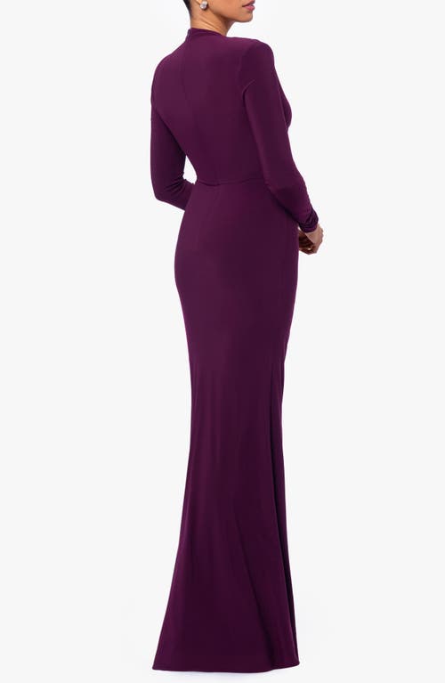 Betsy & Adam Ruffle Long Sleeve Sheath Gown In Wine