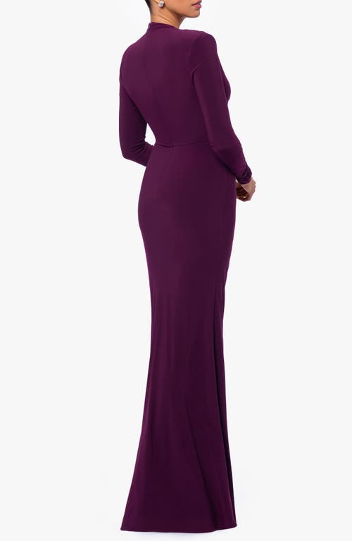 BETSY & ADAM BETSY & ADAM RUFFLE LONG SLEEVE SHEATH GOWN 