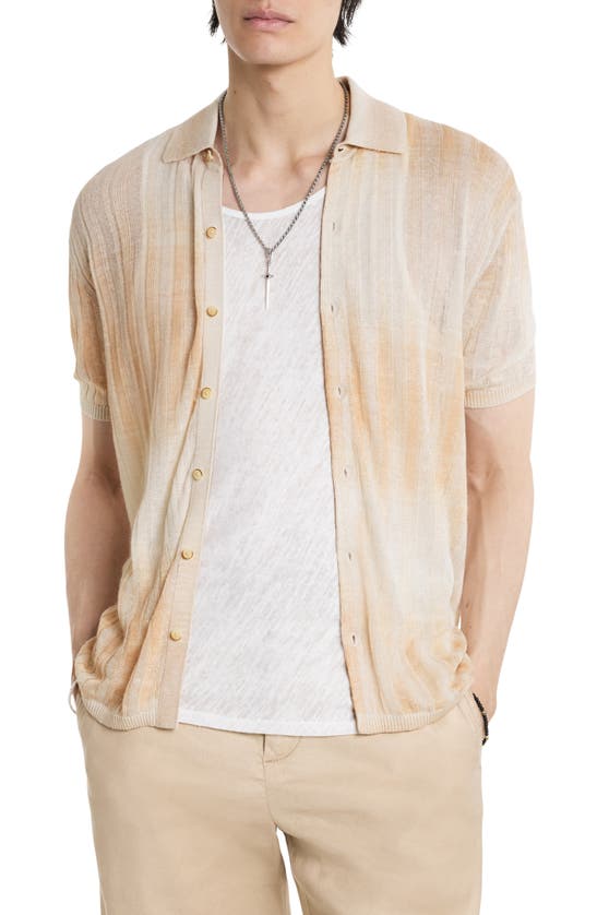 Shop John Varvatos Santiago Short Sleeve Button-up Sweater In Melon