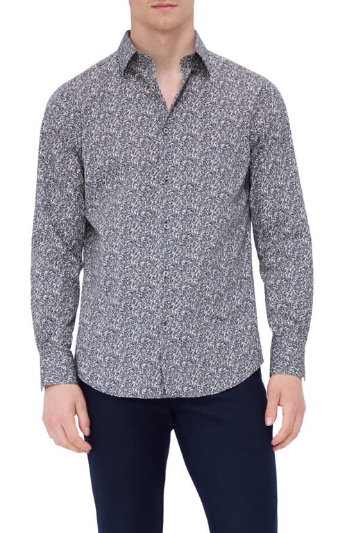 Shop Bugatchi Julian Shaped Fit Leaf Print Button-up Shirt In Khaki