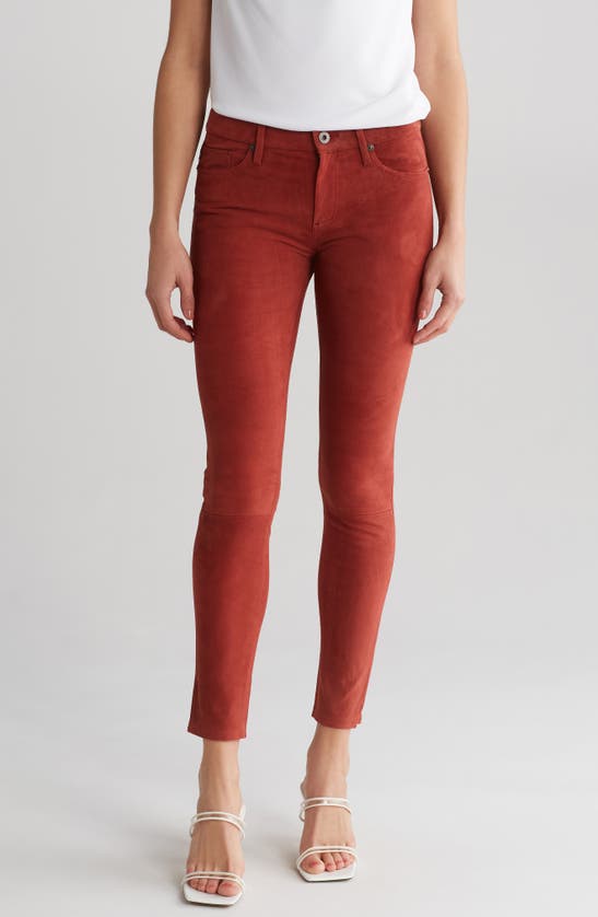 Ag The Legging Ankle Skinny Leather Pants In Rust Red