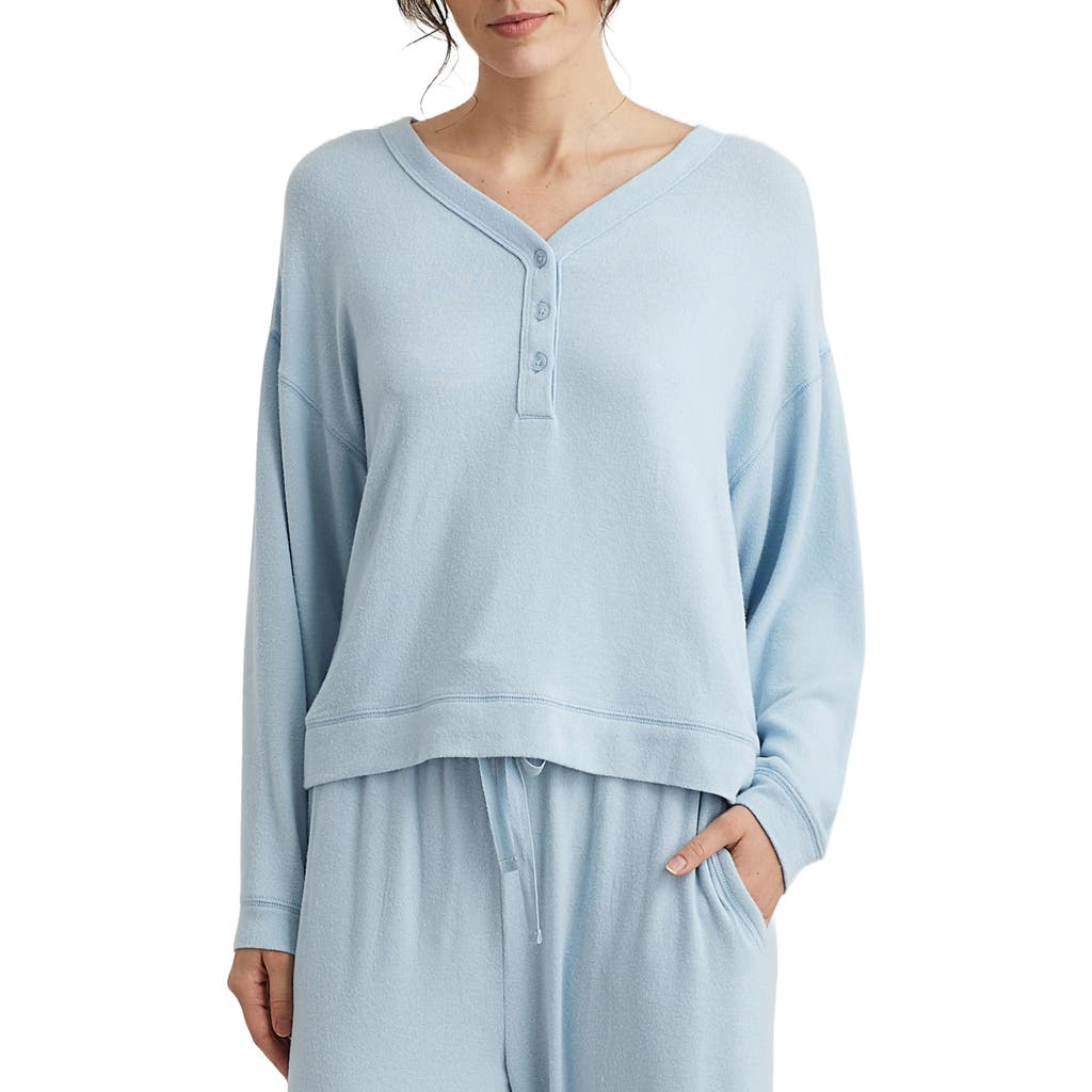 Papinelle Feather Soft Long Sleeve Boxy Henley In Cloud Blue