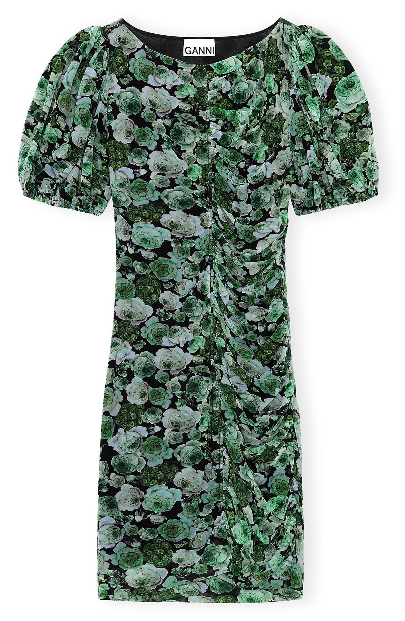Ganni Ruched Floral Mesh Dress in Kelly Green at Nordstrom, Size 4 Us