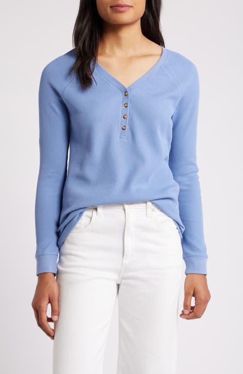 Shop Caslonr Caslon(r) Waffle Knit Cotton Blend Henley Top In Blue Colony