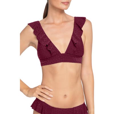 Robin Piccone Julianna Ruffle Bikini Top, Burgundy
