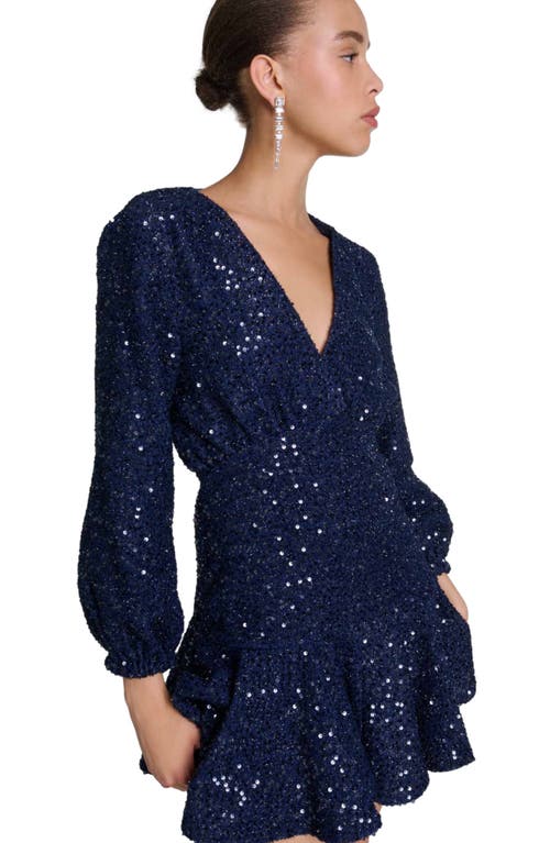 Shop Maje Short Sequin Dress In Navy