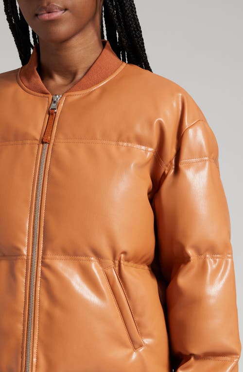 Cinq À Sept Maris Short Vegan Leather Quilted Puffer Coat In Chestnut Brown