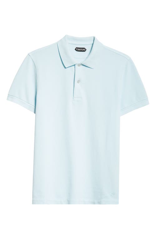 Short Sleeve Cotton Piqué Polo in Crystal Blue