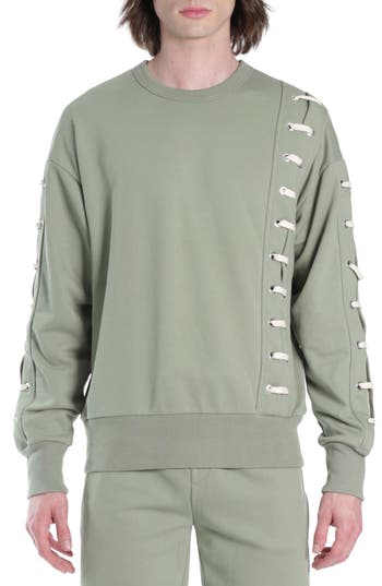 Shop Hvman Lace-up Sweatshirt In Green Lace