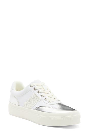 J/slides Nyc Jslides Metallic Trim Platform Sneaker In White Glitter