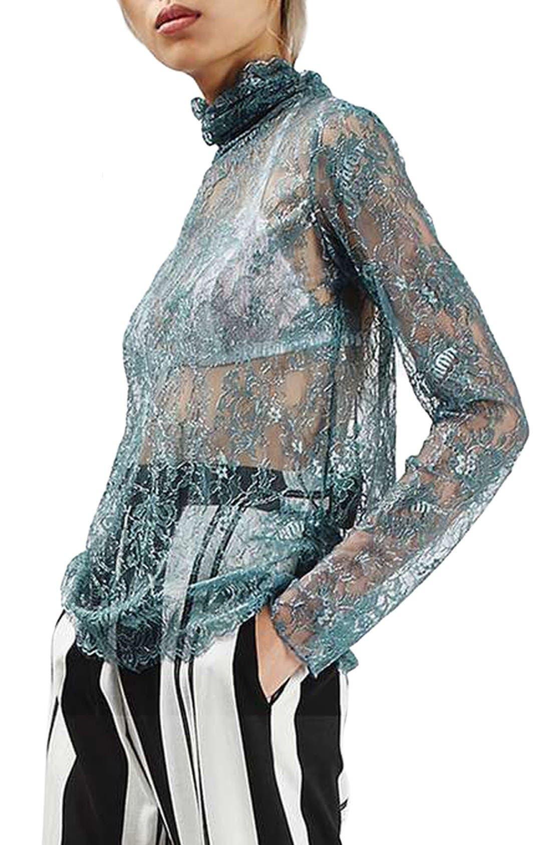 Sheer Lace Turtleneck Top Nordstrom