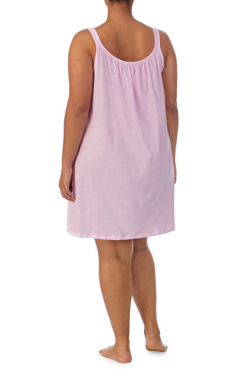 Ralph Lauren Plus Size Cotton Knit Double-strap Nightgown In Pink Stripe