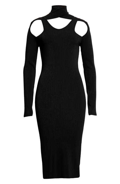 Coperni Long Sleeve Cutout Rib Sweater Dress in Black at Nordstrom, Size Medium