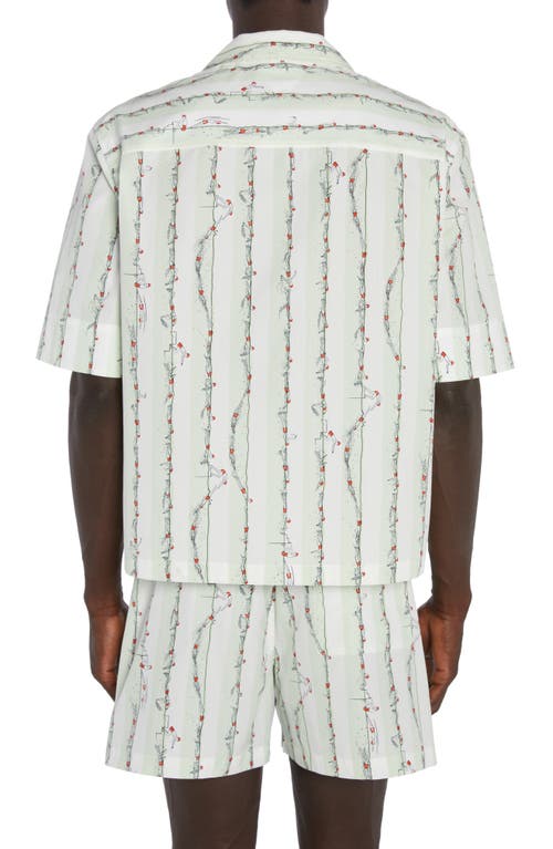 Shop Bottega Veneta Stripe Swimmer Print Camp Shirt In Light Cyan/red