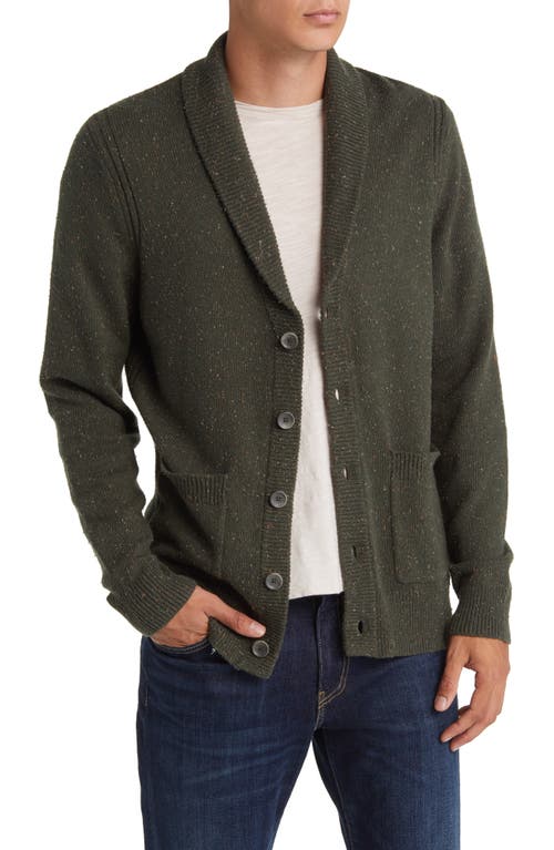 Donegal Shawl Collar Cardigan in Olive Night Donegal