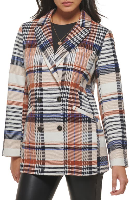 Shop Levi's Double Breasted Wool Blend Blazer In Cream/rust/navy Plaid