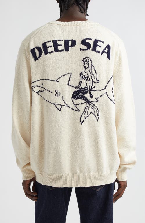 Shop The Elder Statesman Deep Sea Cotton Crewneck Sweater In Natural/navy