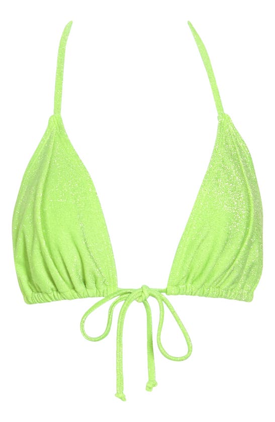 Good American Sparkle Sliding Triangle Bikini Top In Electric Lime002