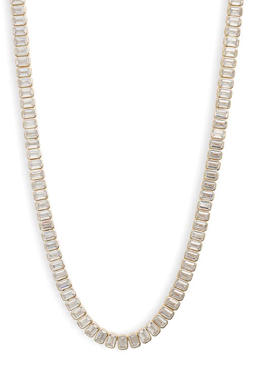 Emerald Cut Tennis Necklace in Gold/White
