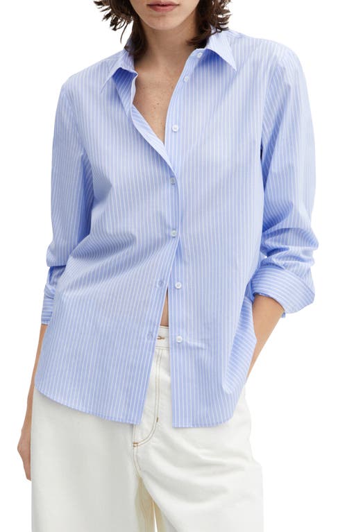 MANGO Oversize Long Sleeve Button-Up Shirt in Sky Blue at Nordstrom, Size 2