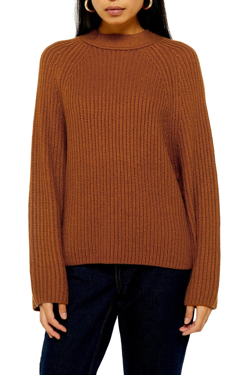 TOPSHOP Side Button Sweater, Main, color, BROWN