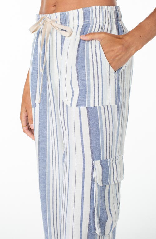 Shop Roxy Lagoon Stripe Linen Blend Cargo Pants In Mood Indigo