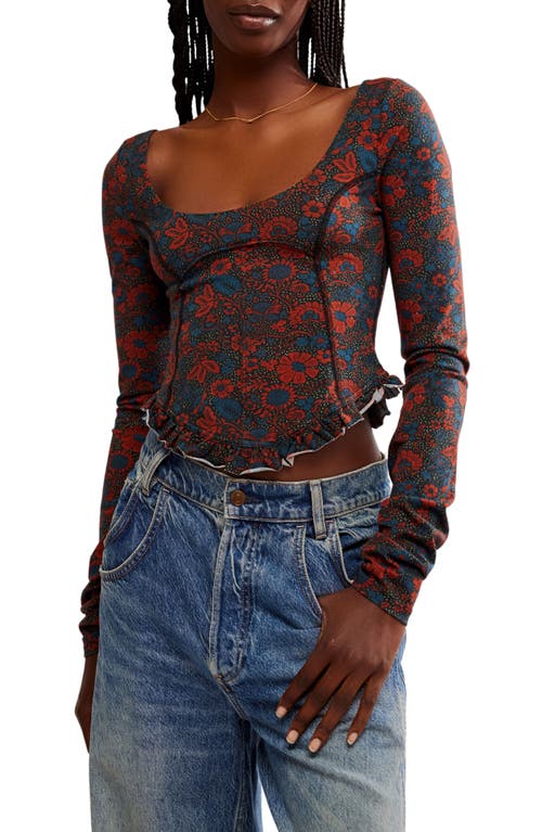 Shop Free People Melanie Floral Long Sleeve Crop Shirt In Night Combo