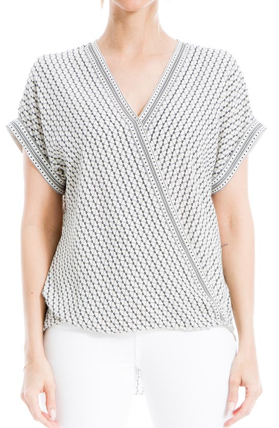 Max Studio Patterned Surplice Crepe Blouse In Black Tofu Mirror Hearts