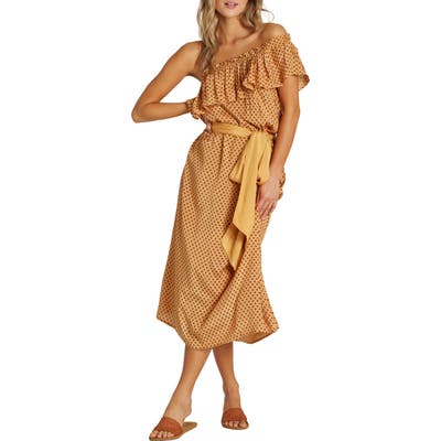 Billabong Sash Around One Shoulder Midi Dress, Yellow
