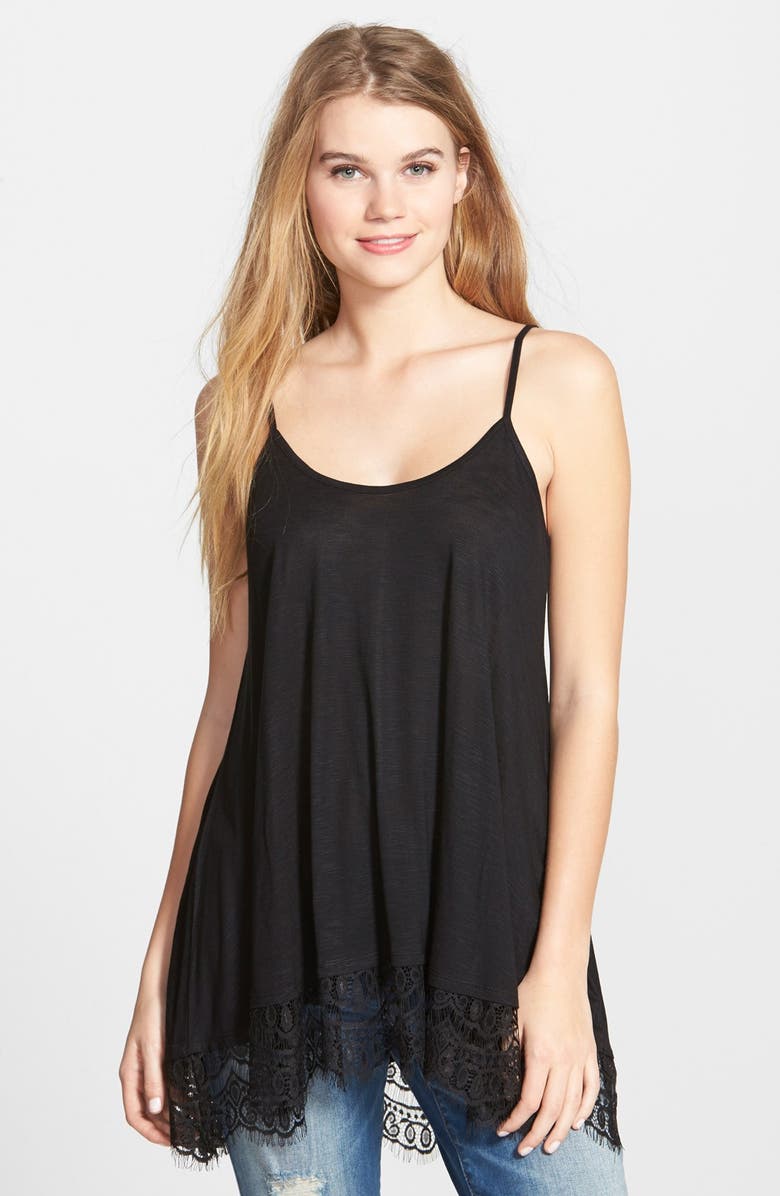 FRESHMAN Lace Trim High/Low Tunic Tank, Main, color, JET BLACK