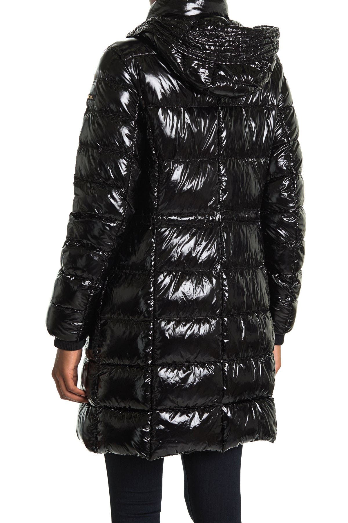 shiny faux fur hood puffer jacket