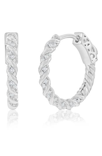 Simona Cubic Zirconia Rope Huggie Hoop Earrings In Silver