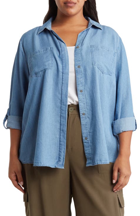 Vicky Long Sleeve Chambray Button-Up Shirt (Plus)