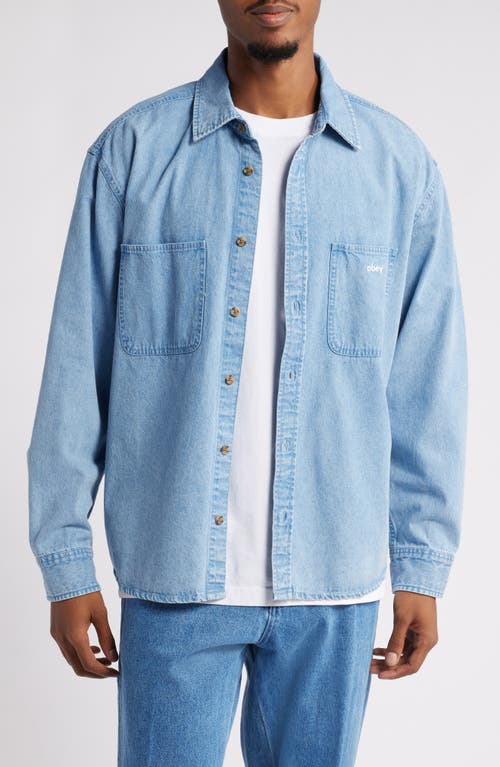 Obey Bigwig Dean Denim Button-Up Shirt in Light Indigo 