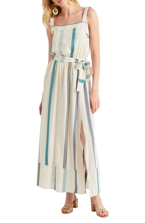 Splendid Jubi Embroidered Stripe Cotton Blend Midi Dress in Harbor Multi