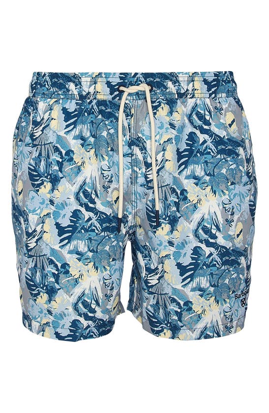 Shop Barbour Hindle Floral Logo Embroidered Swim Trunks In Sky