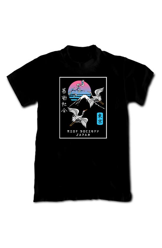 Shop Riot Society Mt. Fuji Crane Graphic T-shirt In Black