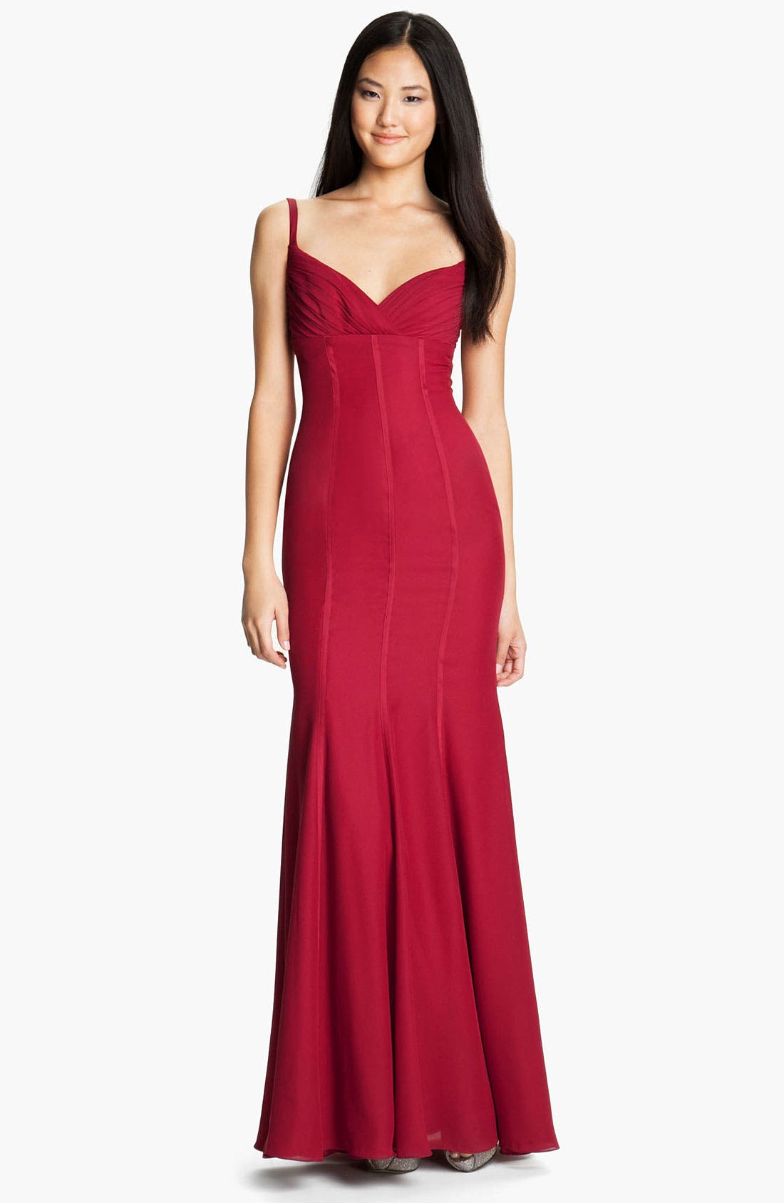 ML Monique Lhuillier Bridesmaids Satin Trim Surplice Gown (Nordstrom Exclusive) Nordstrom