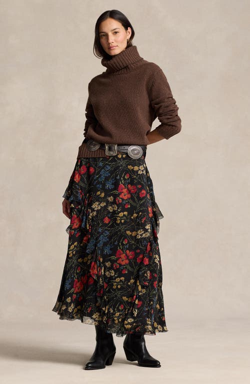 Shop Polo Ralph Lauren Floral Crinkle Georgette Maxi Wrap Skirt In Midnight Garden