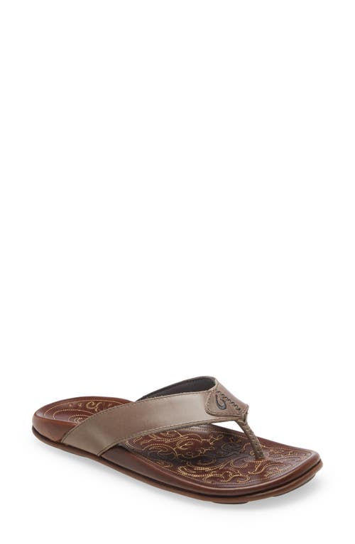 Olukai Mekila Flip Flop In Charcoal/toffee