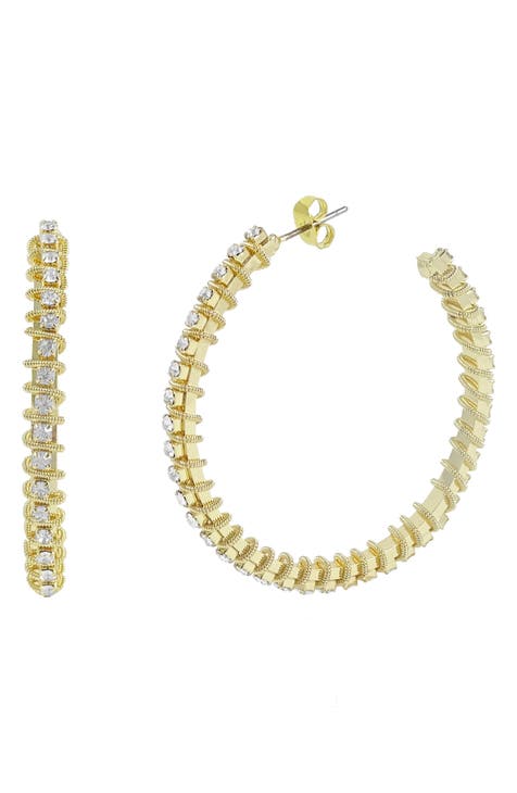 18K Gold Plated Cubic Zirconia Wrapped Hoop Earrings