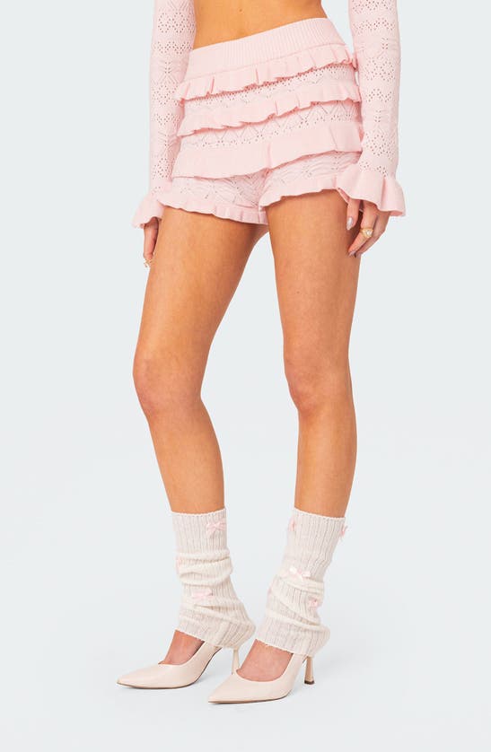 Shop Edikted Lindsay Ruffle Knit Shorts In Light-pink