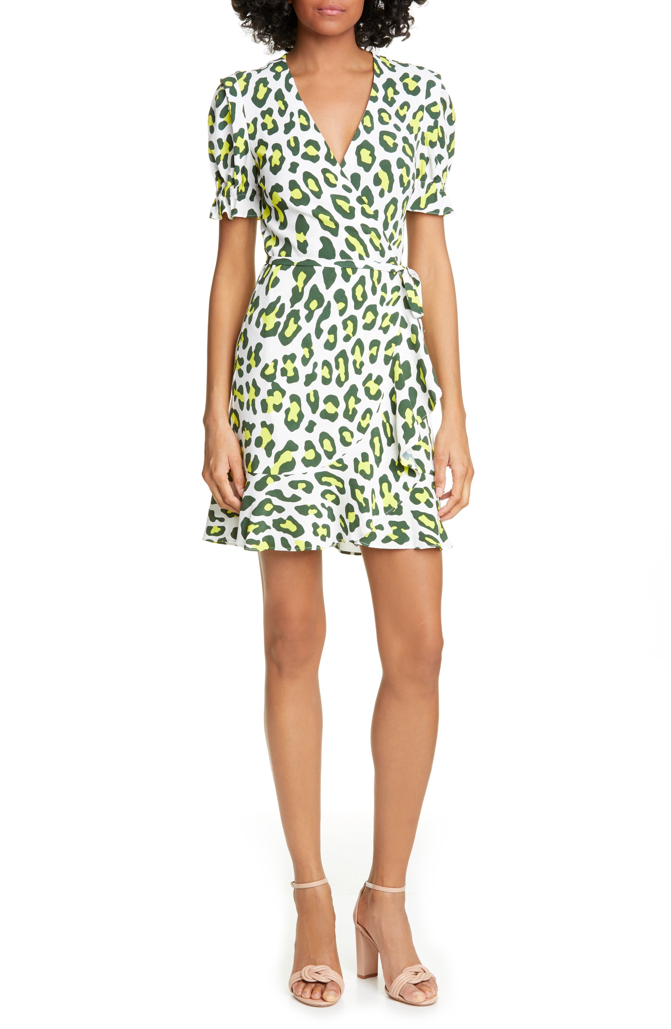 Dvf Emilia Floral Short Sleeve Wrap Dress, Yellow