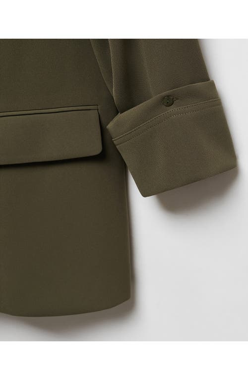 Mango Gathered Sleeve Blazer In Khaki Green