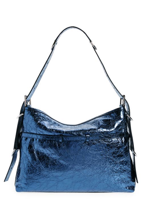 Shop Givenchy Medium Voyou Metallic Leather Hobo In Navy